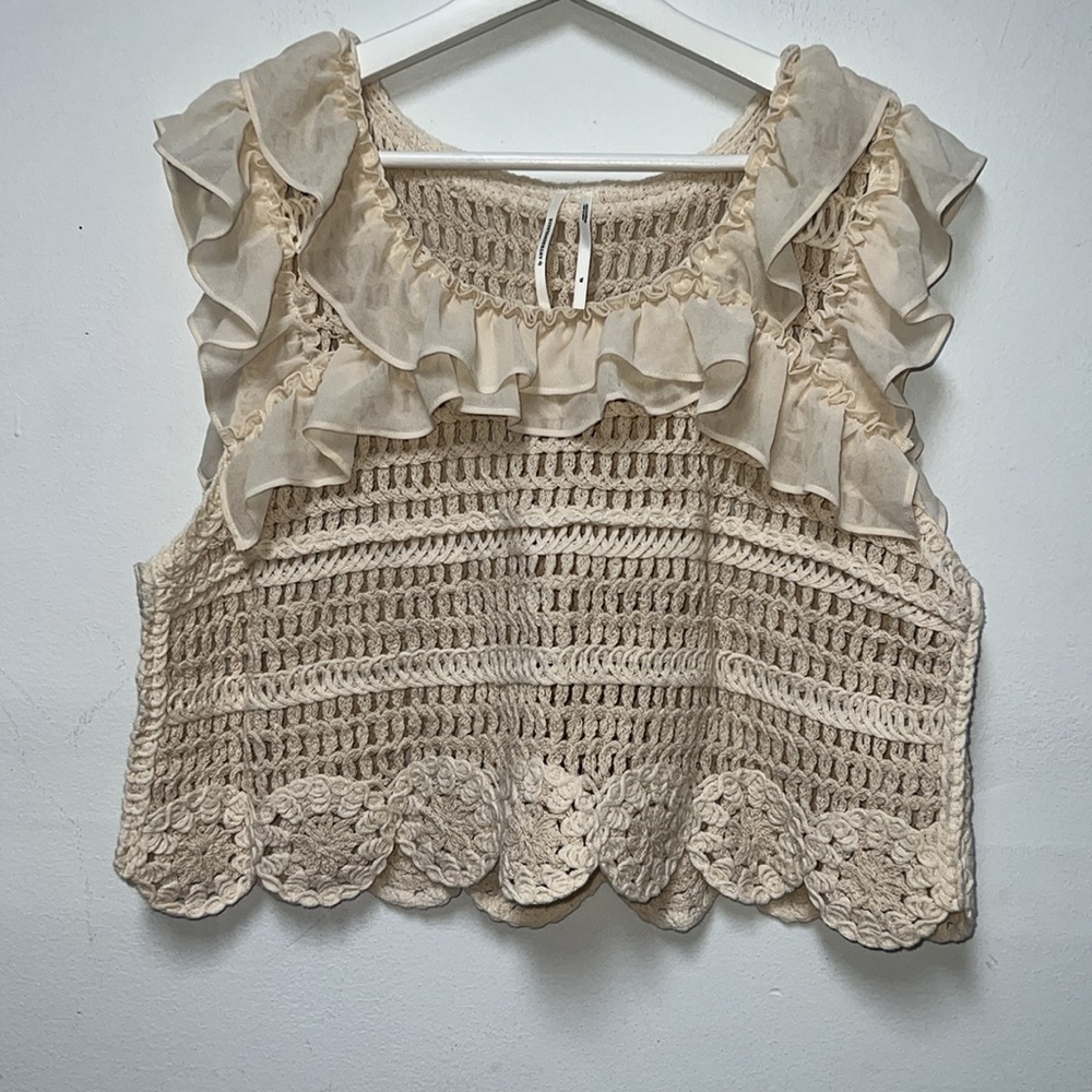 Anthropologie cream ivory Ruffled Crochet Tank Top - Picture 6 of 10